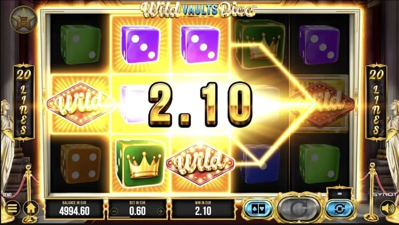 Wild Vaults Dice – hlavná obrazovka s valcami a trezorom